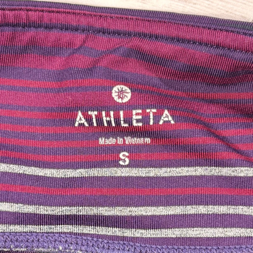 Athleta Striped High Rise Leggings Purple Burgundy Grey Small 349333-01 FA16 - Picture 3 of 11